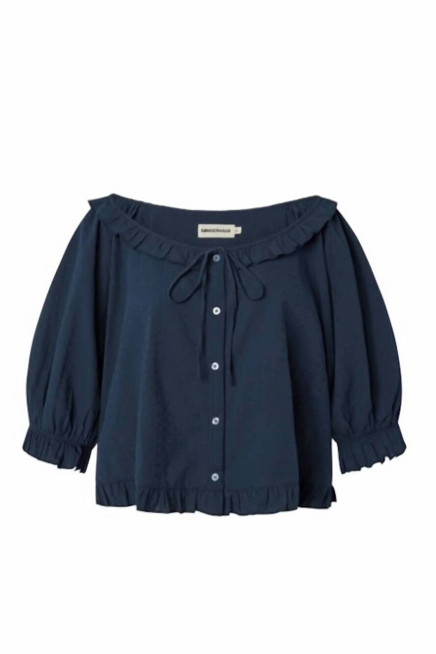 NEW SONDER HAUS women's romeo sleep top in navy eyelet